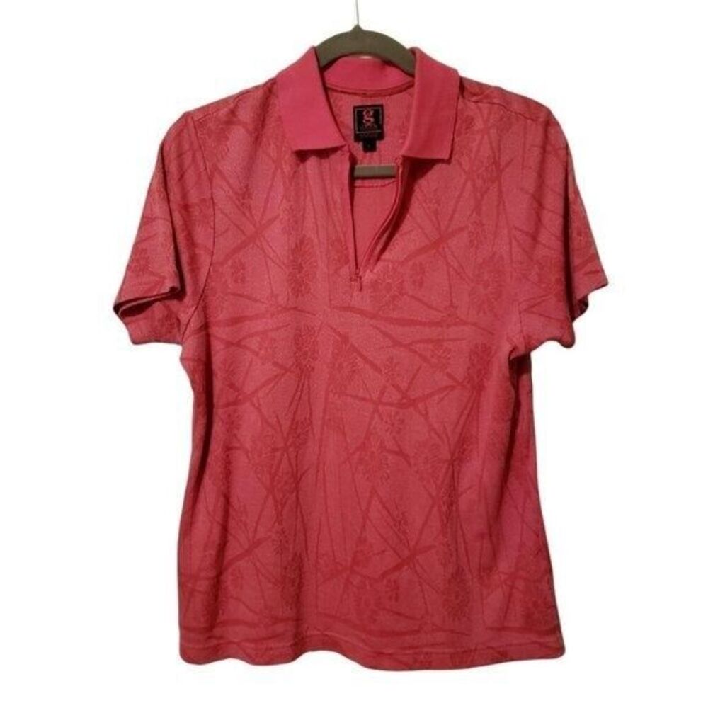 G. Gear for Sports Womens Sz L Pink Floral Short Sleeve Sports Polo Shirt